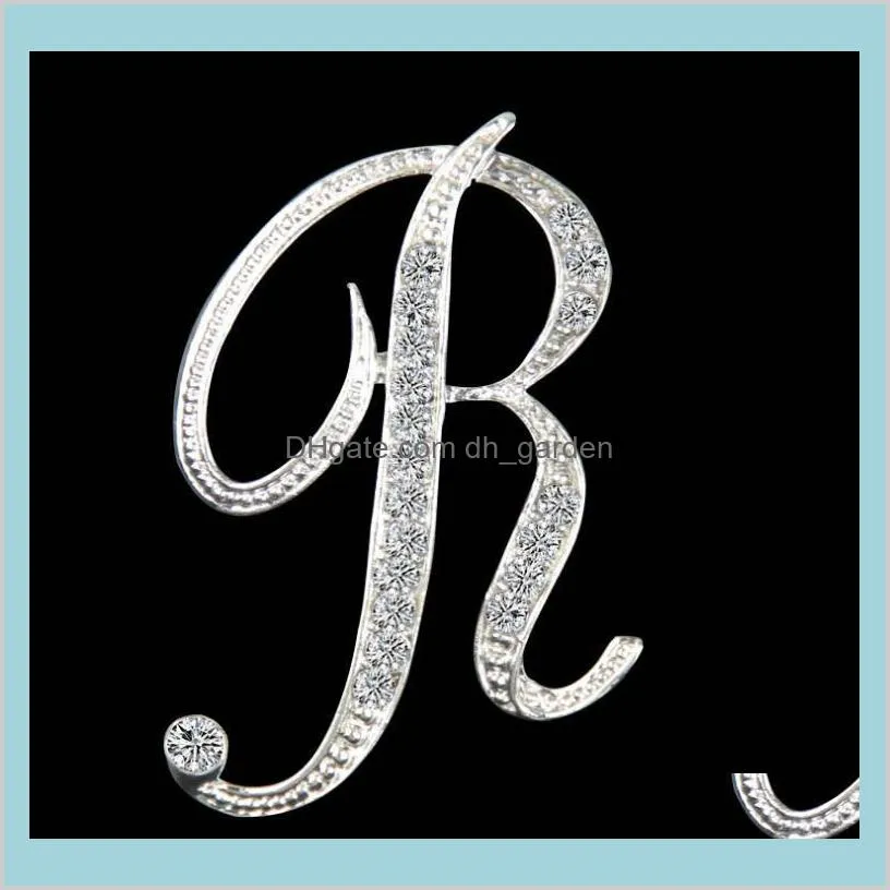 fashion 26 english letter brooch pins sparkling crystal silver plated alphabet brooch