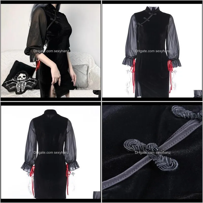 new chinese qipao modern dress 2021 women vintage gothic dresses summer lace up mesh sexy bodycon split mini elegant vestidos