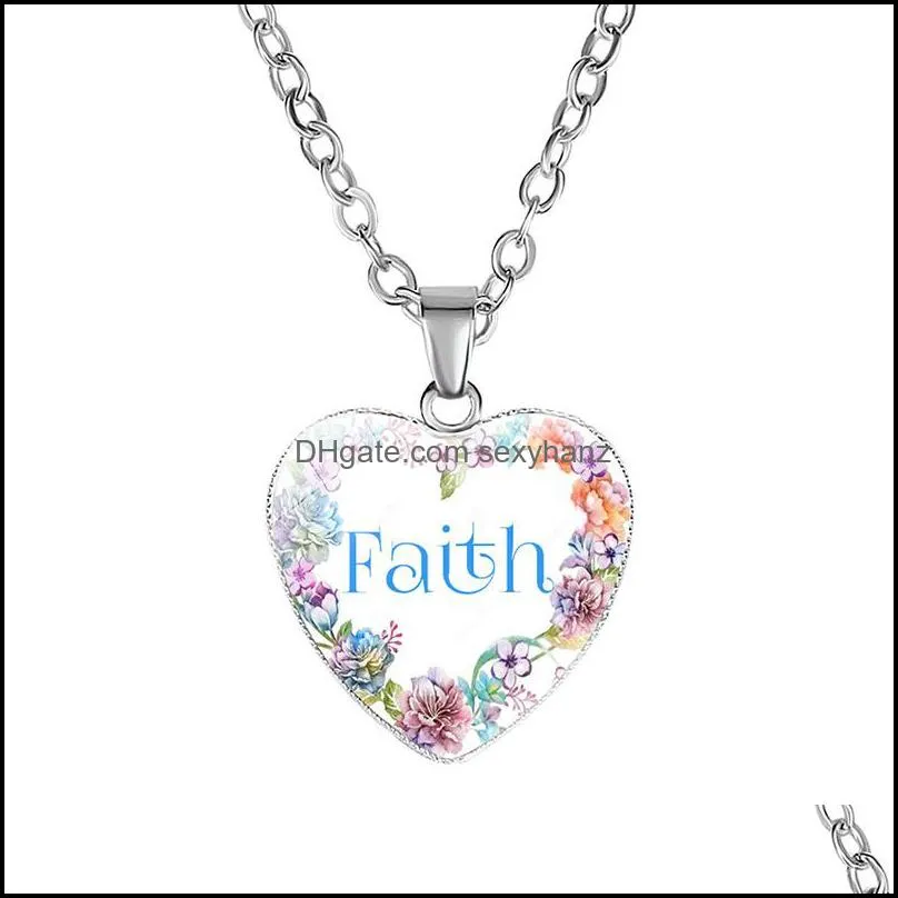 New Inspirational Heart shape Necklaces For women Love Hope Dream Believe Faith Letter Glass Pendant chains 2020 Fashion Jewelry