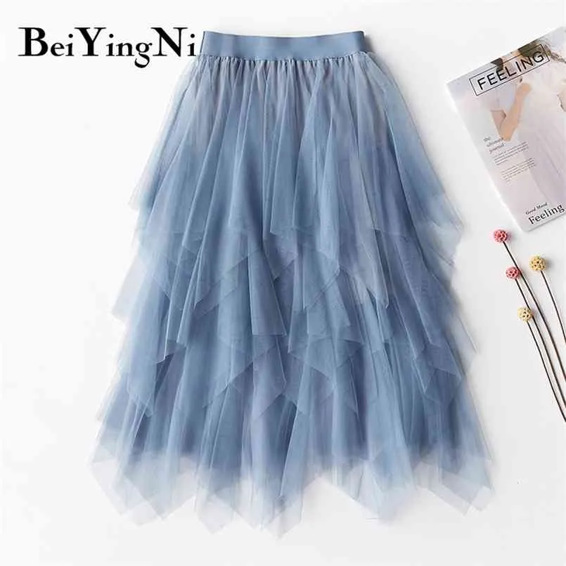 Zomer Onregelmatige Volwassen Tule Rok Tutu Sweet Casual Dance Hoge Taille Bruidsmeisjes Baljurk Prinses Rokken Falda 210506