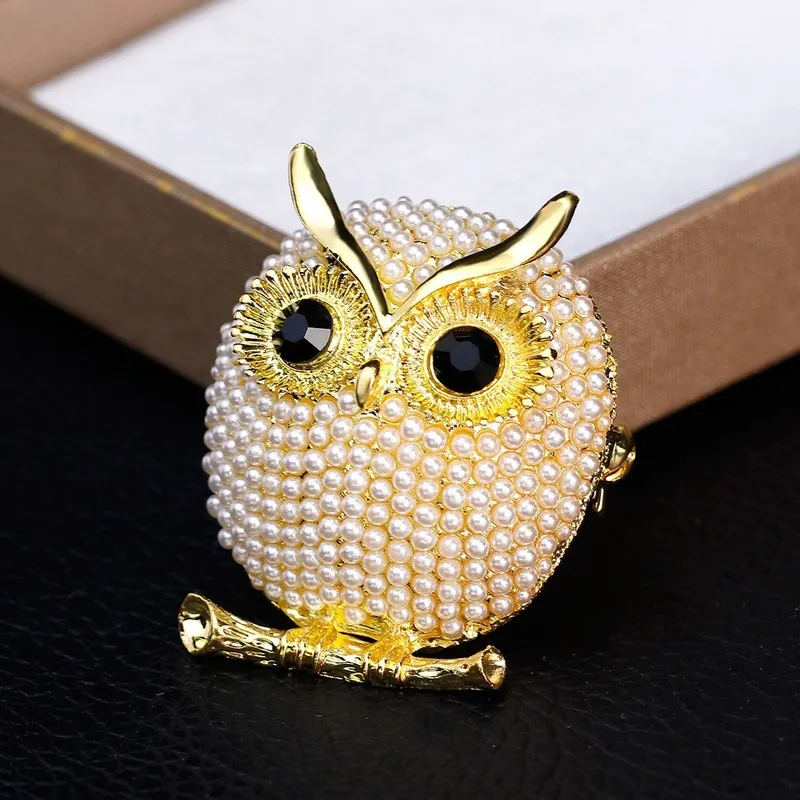 Pearl Owl Brosch Pins Silver Gold Bird Brosches Business Suit Dress Tops Corsage For Women Men Fashion Jewelry Will and Sandy