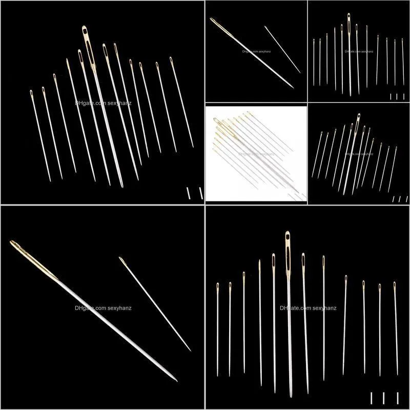 12pcs steel hand sewing needles for embroidery cross stitch gold eye 5 sizes