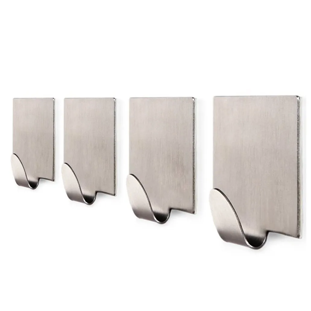 Bathroom Self Adhesive Hook for Towel and Robe , Brushed Stainless Steel, 4 - Pieces