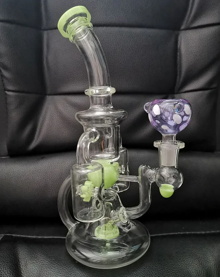 Hot Double Recycler Oil Rigs Dab Rig Avec Hélice Perc Unique Bongs