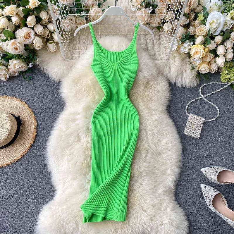 ALPHALMODA Summer Knitting Dress Women Solid Color Casual Body Con