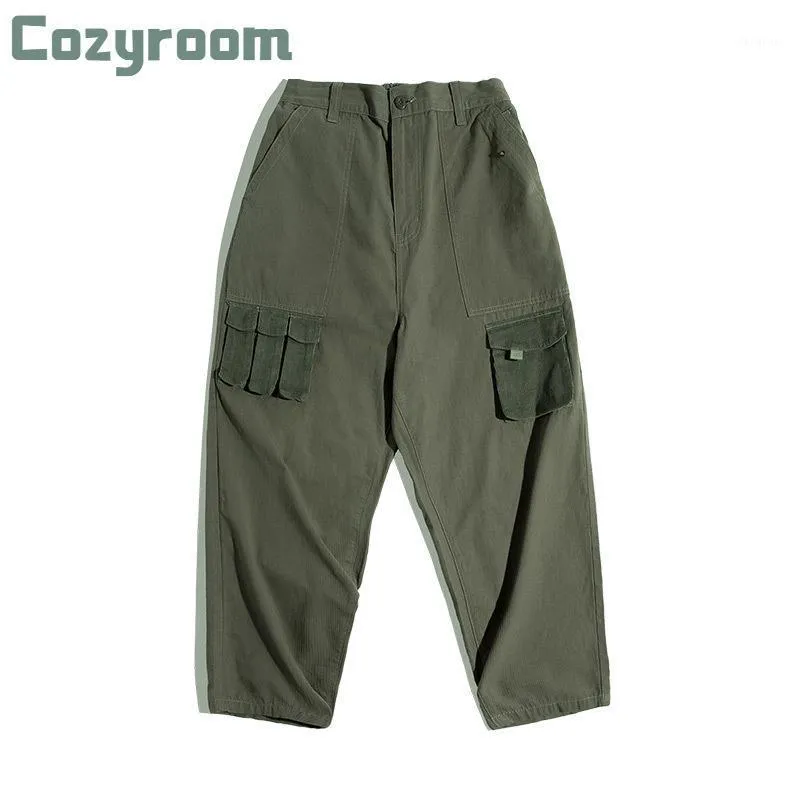 Vintage spodnie kieszonkowe Męskie Kombinezon Cargo Work Pant Casual Splicing Compantes Sateen Classic Sright Spodnie Dna mężczyzn