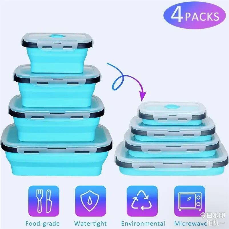 Eco-Friendly Silicone Portable Bowl Bento Colorful Folding Microwave heating Outdoor Food Storage Container Lunch Box 210818