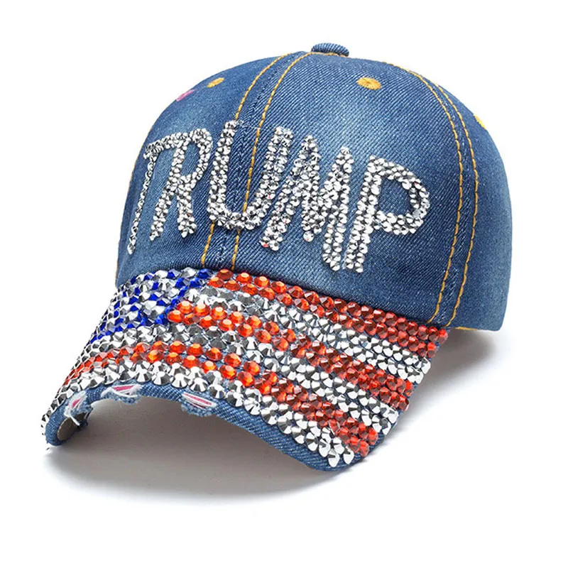 Bling Diamond Trump Baseball Cap USA Election Campaign Hat  Diamonds Caps Adjustable Snapback Women Denim Hats
