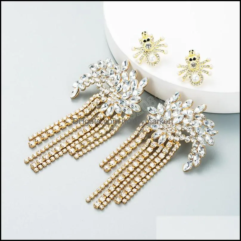 Luxury Hanging Crystal Tassel Earrings High Quality Rhinestone Beaded Long Chain Drop Earrings Bridal Wedding Jewelry