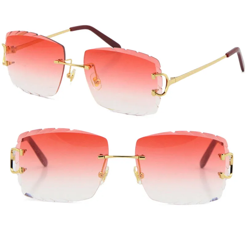 Wholesale Selling Women or Man C Decoration Wire Frame Sunglasses Rimless UV400 Carved lens men glasses outdoors mirrored Summer Outdoor Traveling