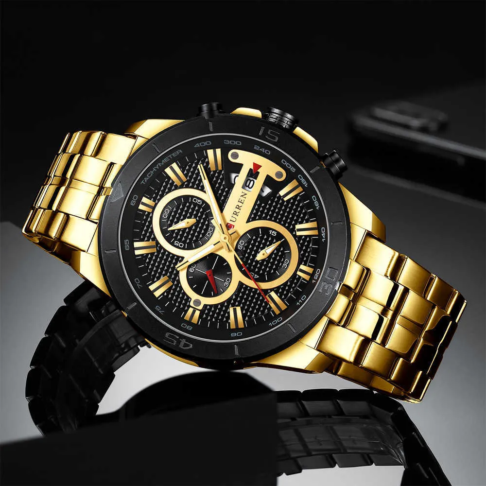 新しい高級ブランドカレンクォーツ時計スポーティな男性の腕時計とステンレス鋼の時計男性カジュアルクロノグラフ腕時計Relojes Q0524
