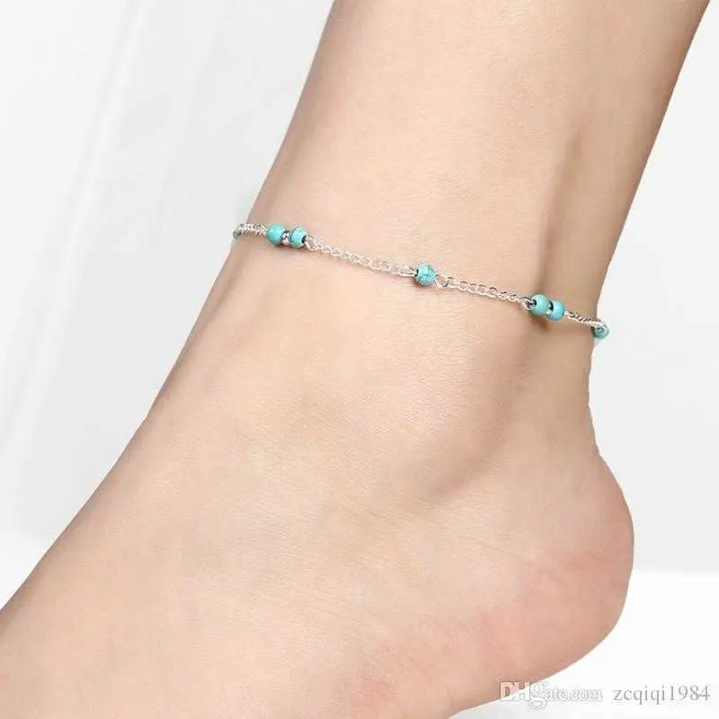 Unique Turquoise Beads Anklet souvenir Ankle Bracelet Silver Beach Foot Chain Jewelry Fast New Hot Selling 1