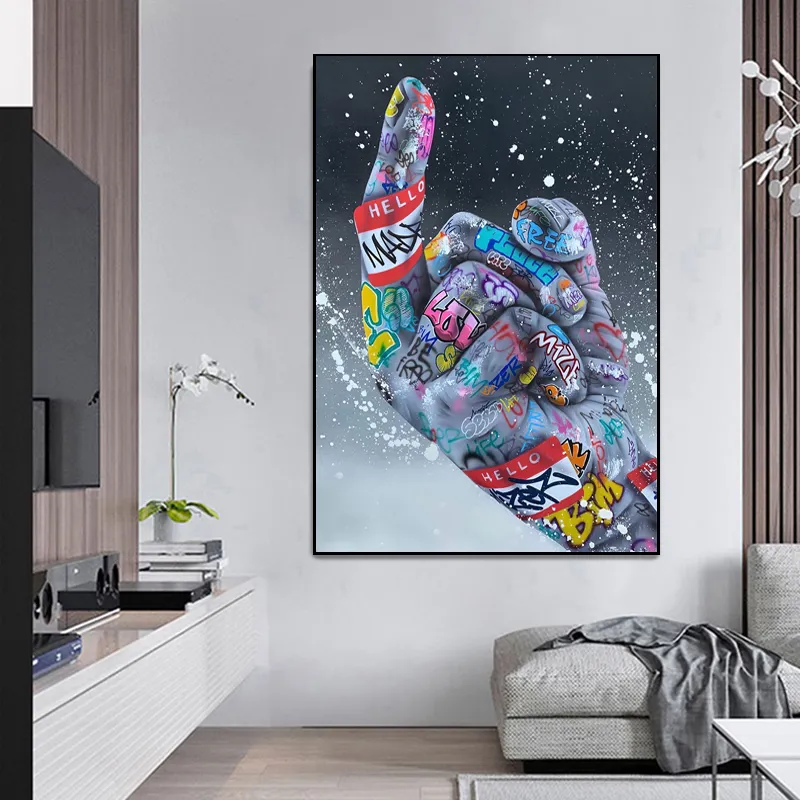 ラブグラフィティアートハンドポスターとキャンバスの絵画ファッション
