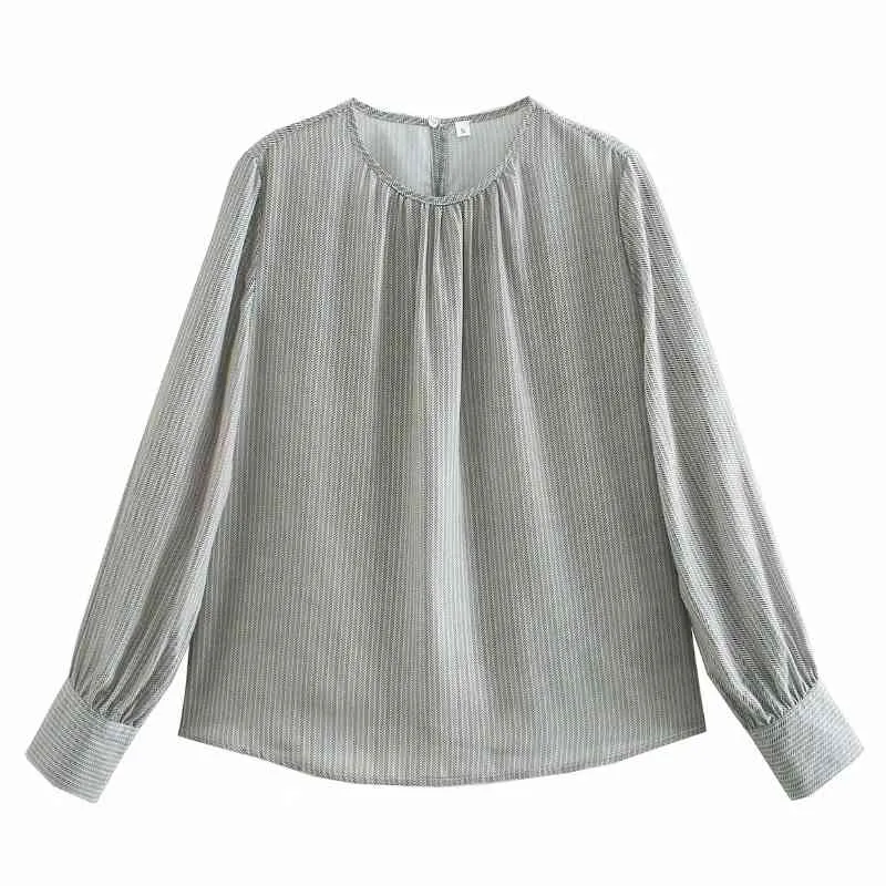 Lente vrouwen stand kraag chiffon gestreepte blouse vrouwelijke lange mouw shirt casual dame losse tops blusas s8355 210430