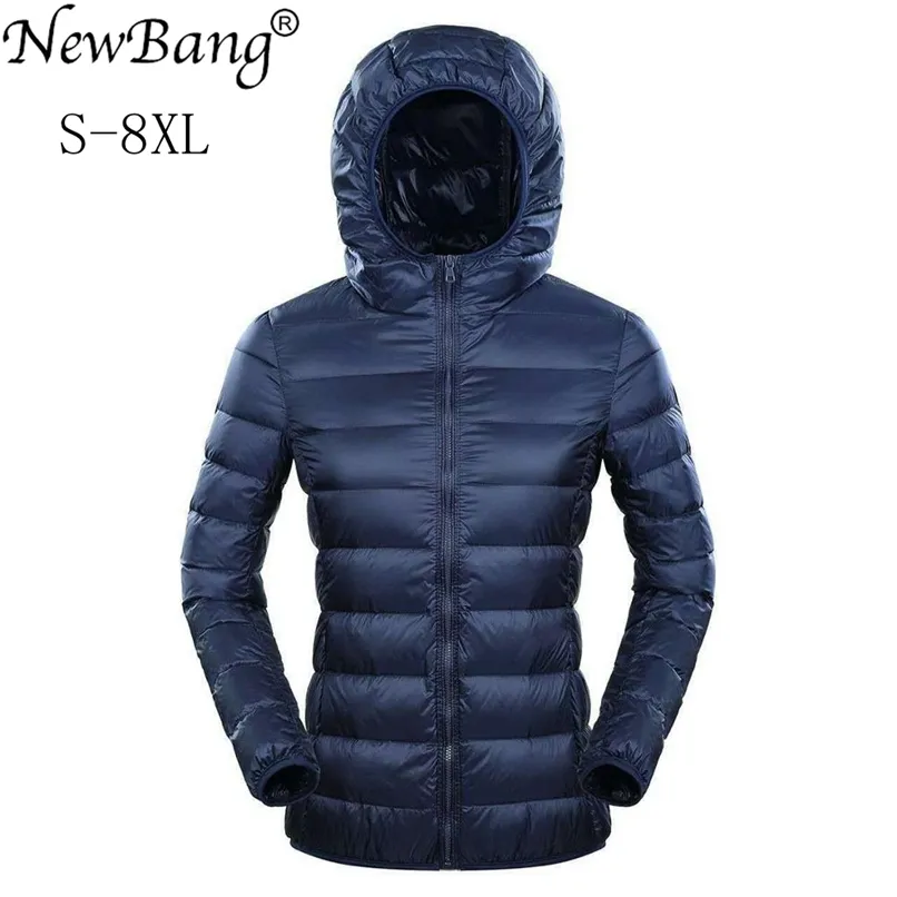 Bang Brand 7XL 8XL Down Jacket Women Hooded Ultra Light Plus Feather Winter Thin Warm Windbreaker Coats 210913