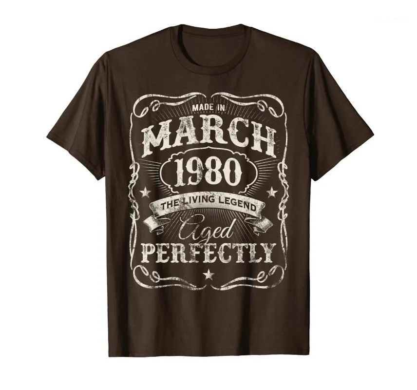 Herren T-Shirts Vintage Made In March 1980 Shirt 40. Geburtstagsgeschenk