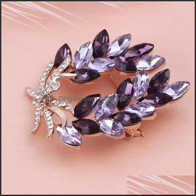Pins, Brooches FARLENA Fashion Crystal Poolive Leaf Brooch Pins Luxury Rhinestones For Women Jewelry Accessories