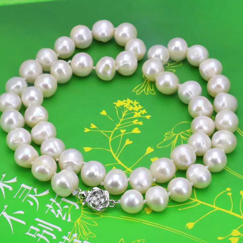 White pearl 9-10mm 18 inches 2 piece/lot DIY flower button Charming! Beaded Women necklace gift