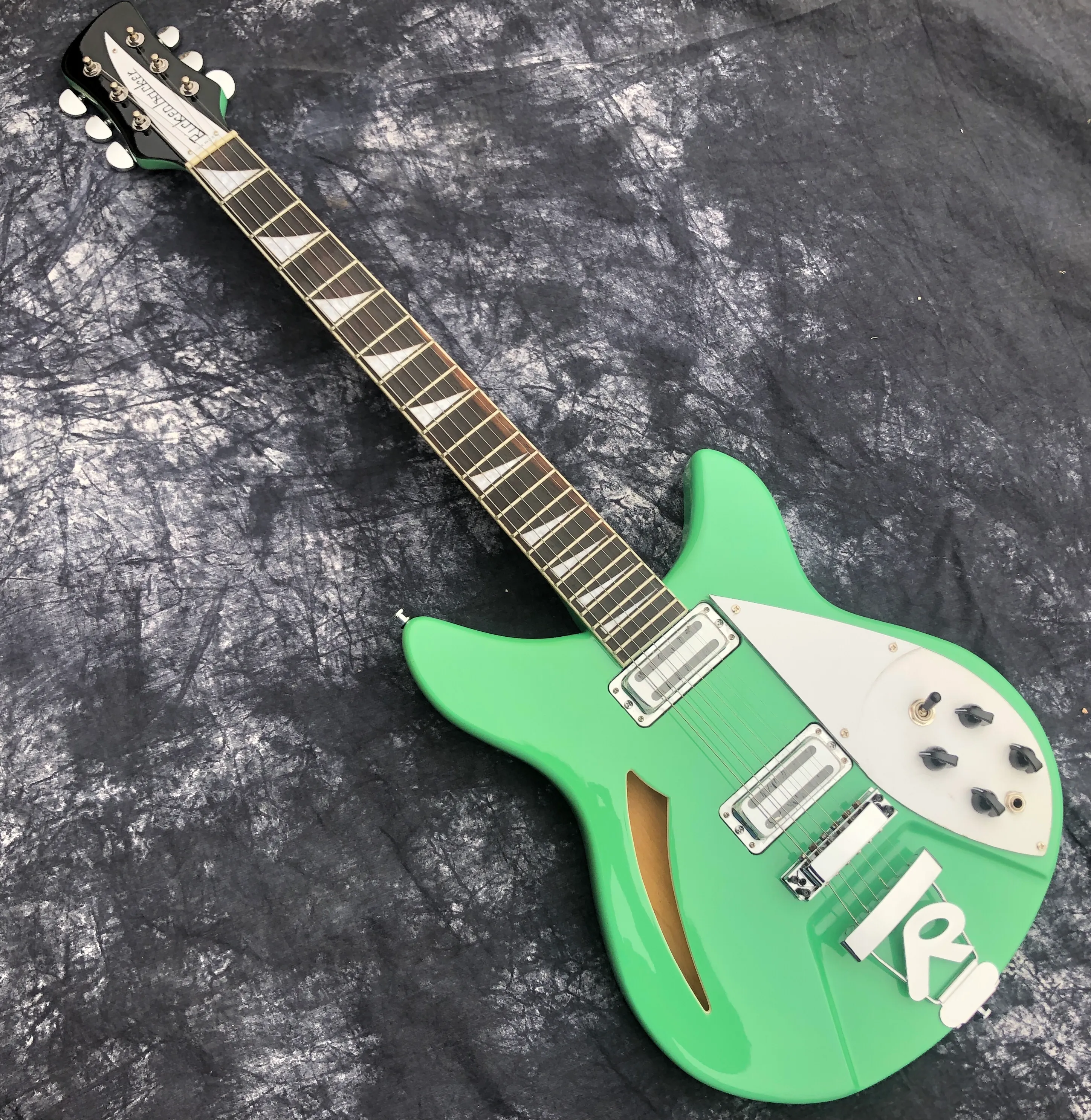 6 strings rickenback guitar sea foam green 2 pickups Ricken electric-guitar top quality semi hollow body Ric guitarra with barbecue pickup