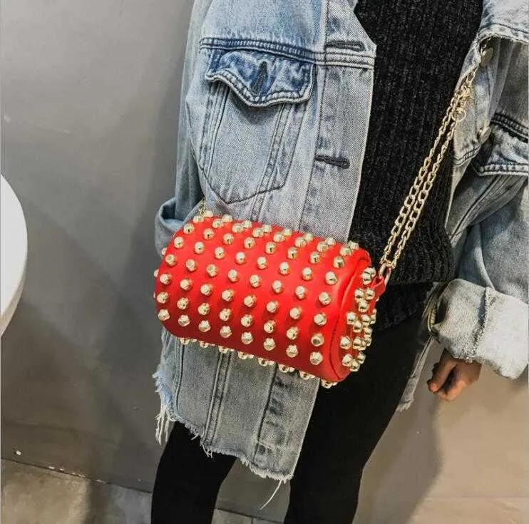 Kids Designer Handbags Mini Girls Full Rivet Bucket Bag Stylish Chain Shoulder Bag Children Coin Purses PU Solid Storage Bag LSK1919