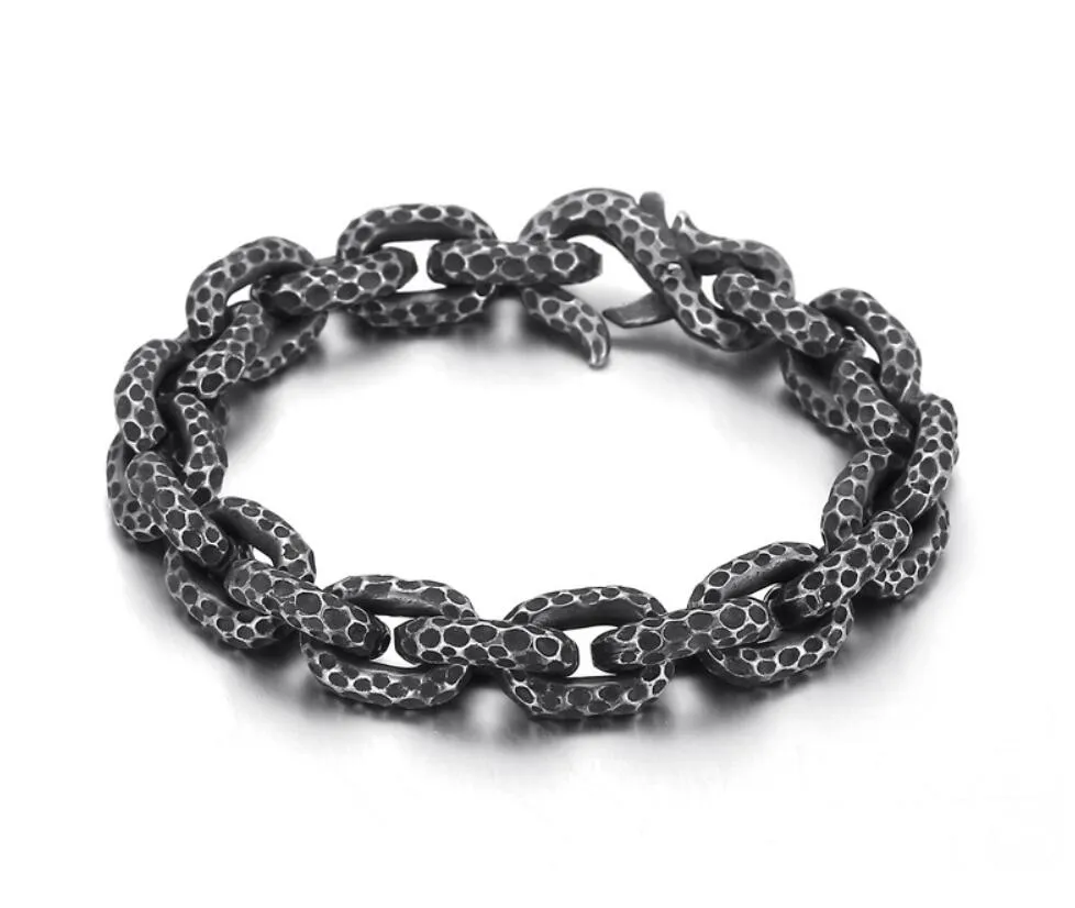 Pulseira masculina Padrão de aço inoxidável caixa Rolo link cadeia vintage preto 13mm 8,66 polegada 80g peso de alta qualilty presente presente