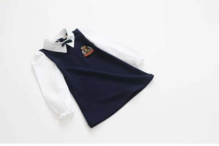  Sping Autumn New Fashion Preppy Style A-Line Long Full Sleeve Turn-Down Collar Red Blue Princess Kids School Girl Dress (16)