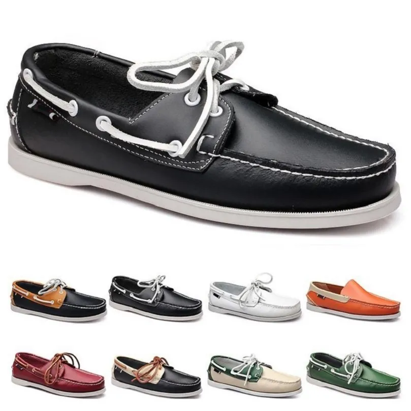 Moda Stil 28 Erkek Koşu Ayakkabıları Deri İngiliz Tarzı Siyah Beyaz Kahverengi Yeşil Sarı Kırmızı Açık Rahat Nefes Spor Ayakkabı