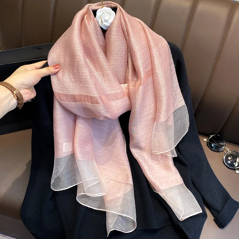 2020 véritable soie laine écharpe femmes Designer marque Foulard Hijab foulards dame Pashmina noir blanc rouge Bandana cou châles enveloppes