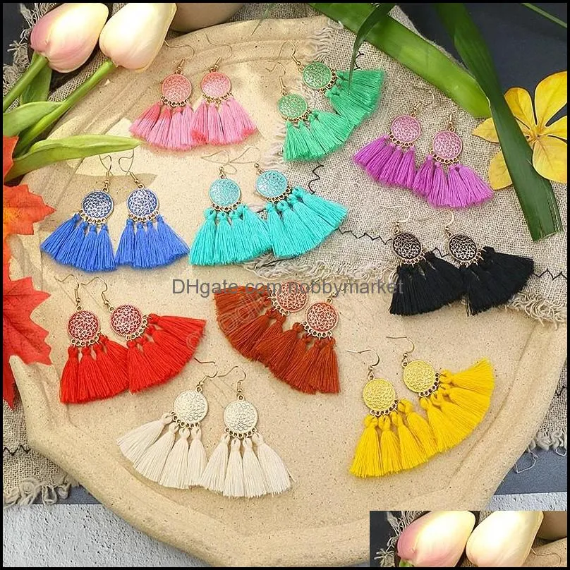 Dangle Kroonluchter Oorbellen Sieraden Boheemse Fringe voor Dames Geometrische Aessories Ronde Bloem Lange Tassel Party Geschenken Onehini Drop levering