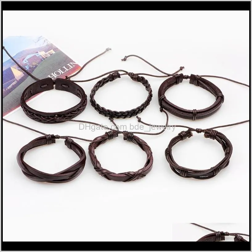 2021 6pcs handmade pu leather men women braided casual coffee weaving shape bracelets multilayer bangles stylish jewelry gift