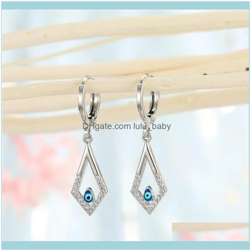 Hoop & Huggie 1pair Vintage Crystal Hollow Rhombus Evil Eye Women Earrings Cool Fashion Lady Drop Dangle Earring Jewelry Gift1