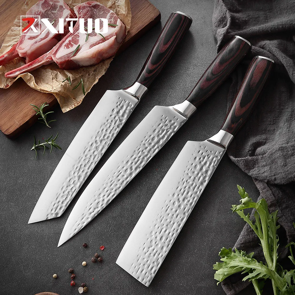 Xituo högkvalitativa kök knivar set cleaver kock vegetabilisk nakiri kniv kiritsuke rostfritt stål matlagning 3 st set rakkniv skarp