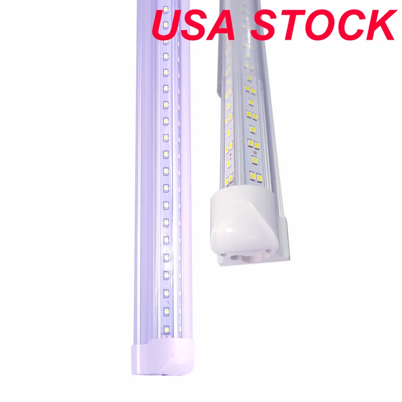 Tubo LED T8 da 144 W Tubi LED integrati Luce a forma di V Sostituisci illuminazione fluorescente Porta di raffreddamento Luci del negozio del garage AC85-265V 14400LM 25 CONFEZIONI STOCK NEGLI USA