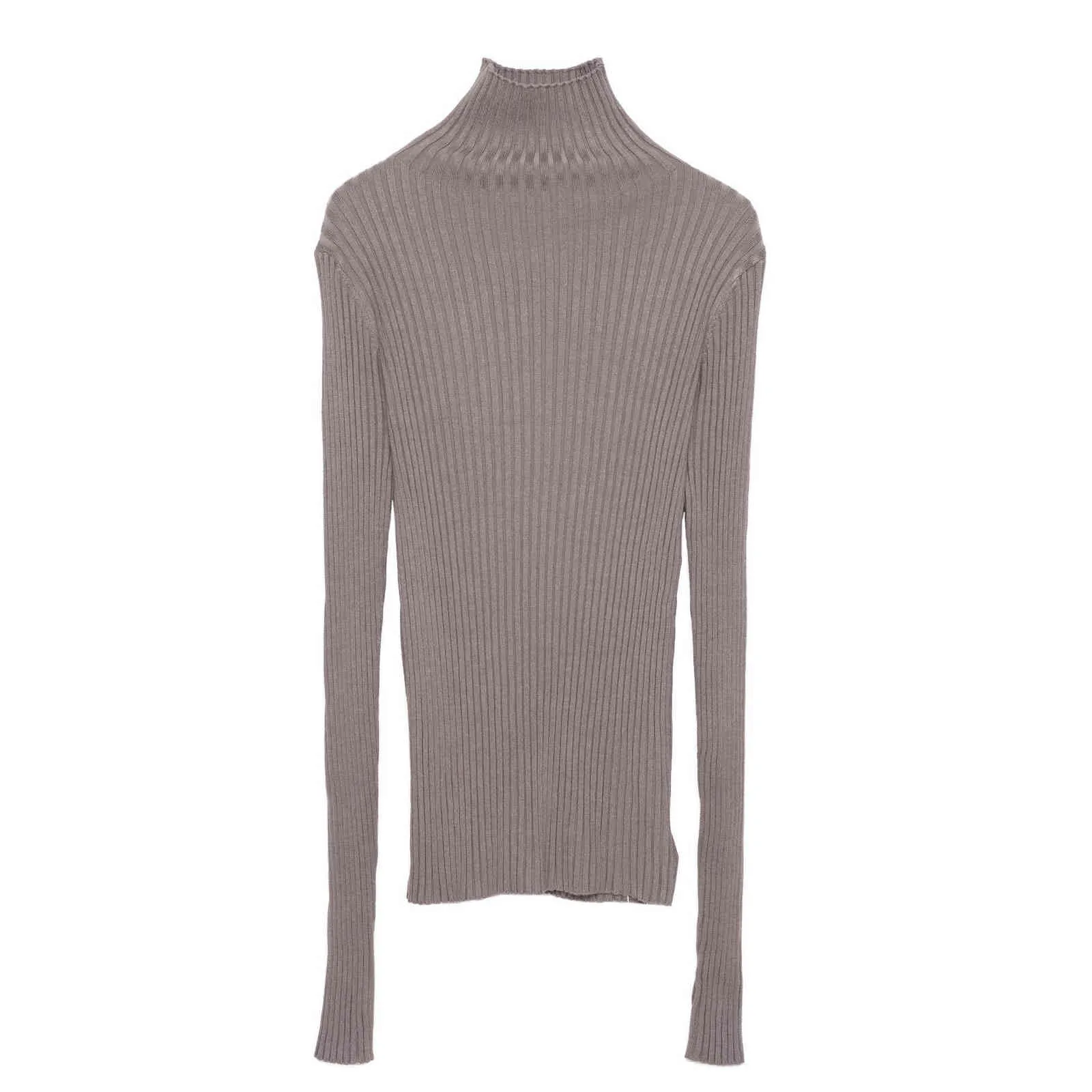 Ribbed Turtleneck Neck Sweater Women Cotton Mock Neck Sweaters Pullover Knitted Tops With Thumb Hole H1023