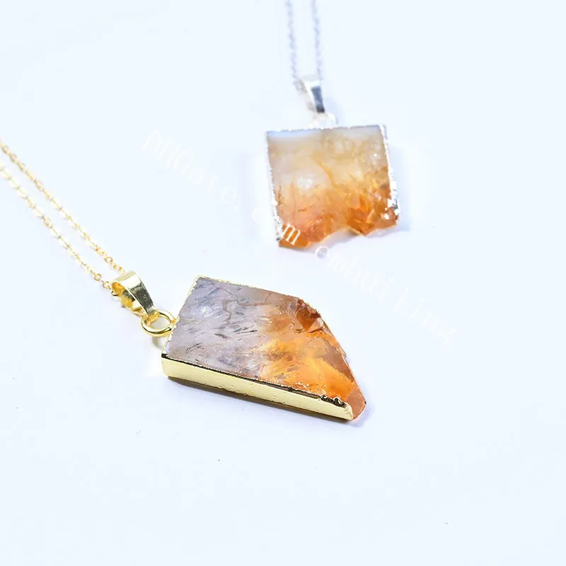 Citrino natural Cuarzo Chakra Cristal Druzy Curación Piedra preciosa Colgante Energía positiva Forma libre Corte de rebanada cuadrada Piedra amarilla Reiki Collar Chapado en oro / plata