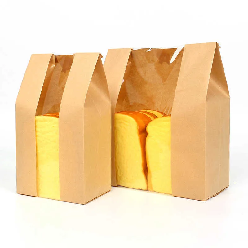 StoBag 50pcs Kraft Paper With Window Bread Packaging Bags Oil-proof Breakfast Breat Supplies Party Food Toast Clear Celebrate 2106321s