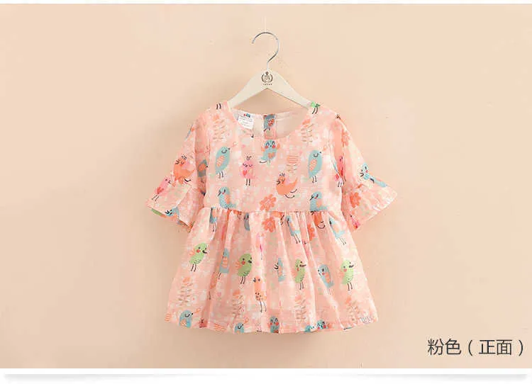  Hot Summer 2 3 4 5 6 7 8 Year weet Cute Print Short Half Middle Flare Trumpet Sleeve Thin Baby Kids Blouse Girl Dress Shirt (8)