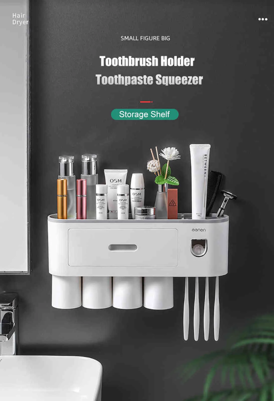 Wall Mount Toothbrush Holder & Automatic Toothpaste Dispenser Set ...