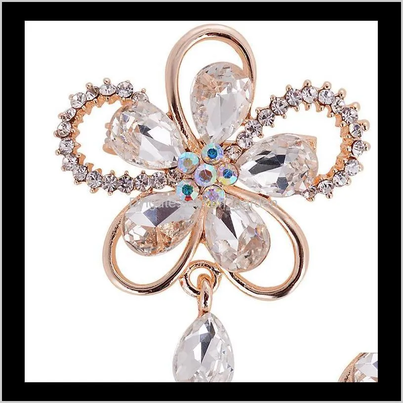 luxury crystal waterdrop brooch full rhinestone flower butterfly corsage women man wedding party jewelry dress brooches pins