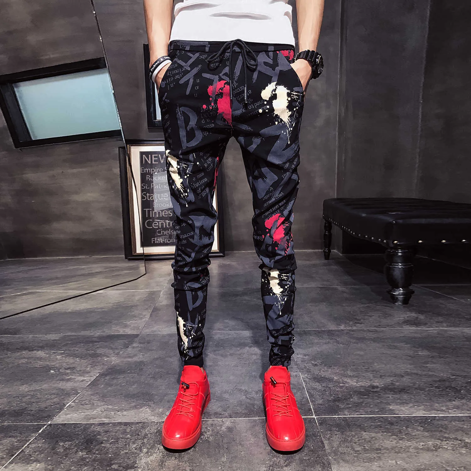 Streetwear Harem Joggers Pants Men Erkek Pantolon Hip Hop Multiple Styles Print Male Trousers Pantalon Homme Pants Sweatpants Y0811