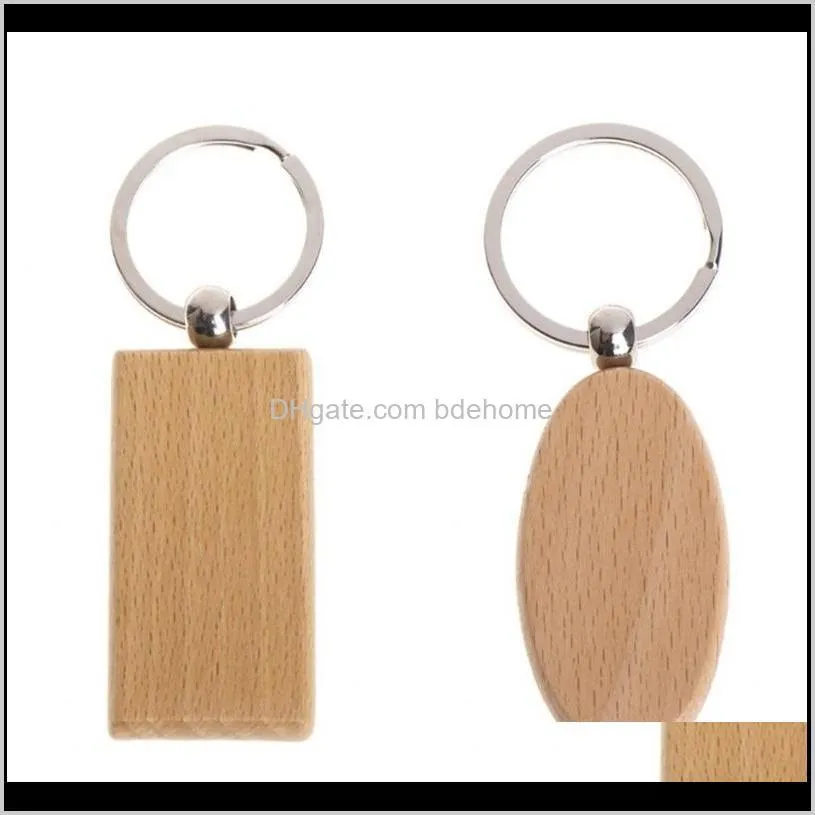 Fashion Aessories Drop Delivery 2021 40 Blank Wooden Chain Diy Wood Keychains Key Tags Gifts Yellow,20 Pcs Oval & 20 Rec80 Q2 12U30