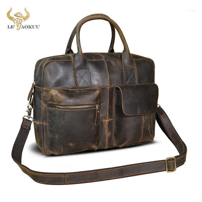 Men Quality Leather Travel Breakfast Breaksedcase de 16 "Caso de laptop Profissional Portfolio Organizador Messenger Bag B3311