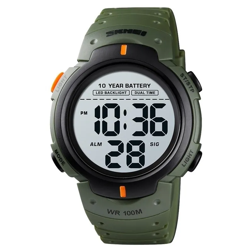 SKMEI 10 años Batería Reloj para hombres 100M Reloj despertador impermeable Relojes deportivos LED Digital Hombre Reloj de pulsera Relogio masculino 1560 210329