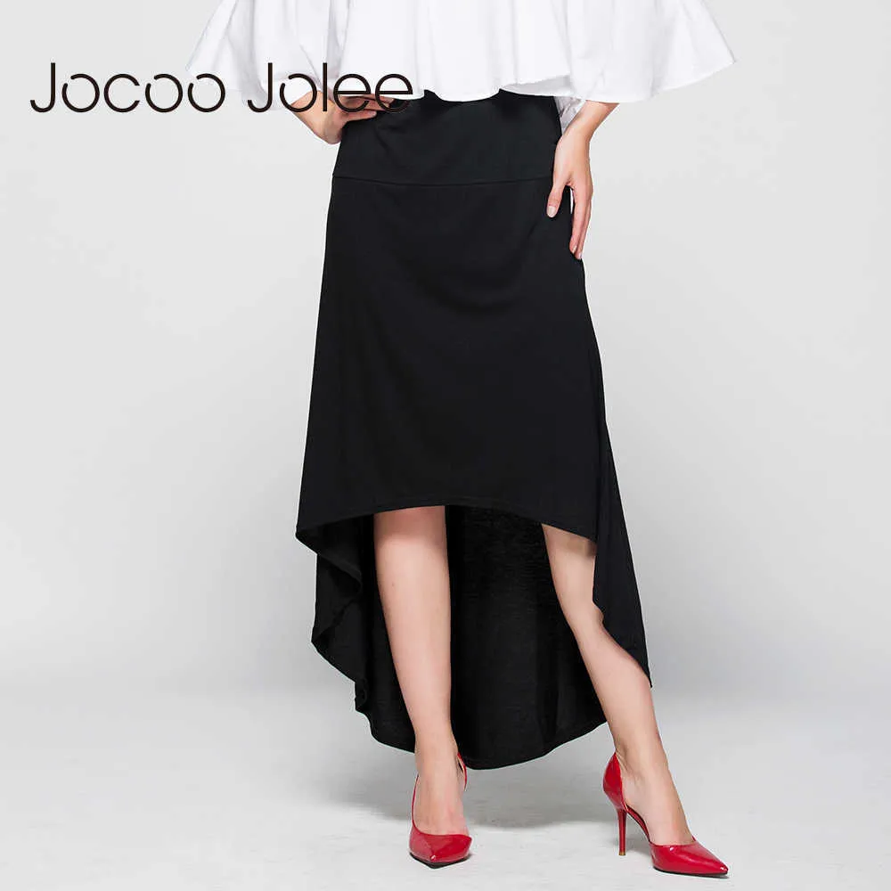 Jocoo jolee kvinnor asymmetrisk kjol svälja svans naturlig midja casual party strand monterad elegant lång kjol damer jupe 210619