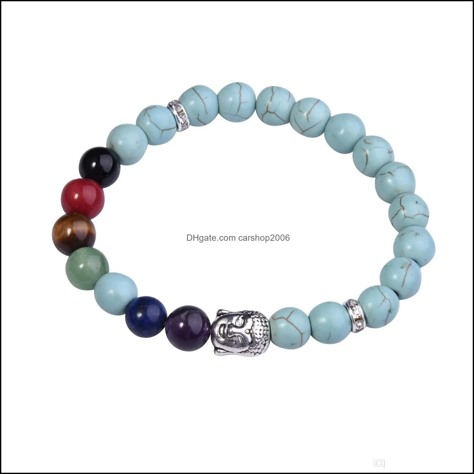 Seven chakras Buddha head gemstone bracelets for men and women fashion jewelry