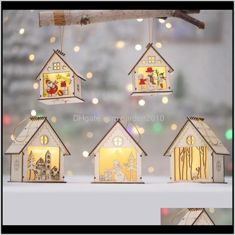2020 christmas tree decoration led hanging wooden house fairy light new year wedding garland new year christmas decor for home1