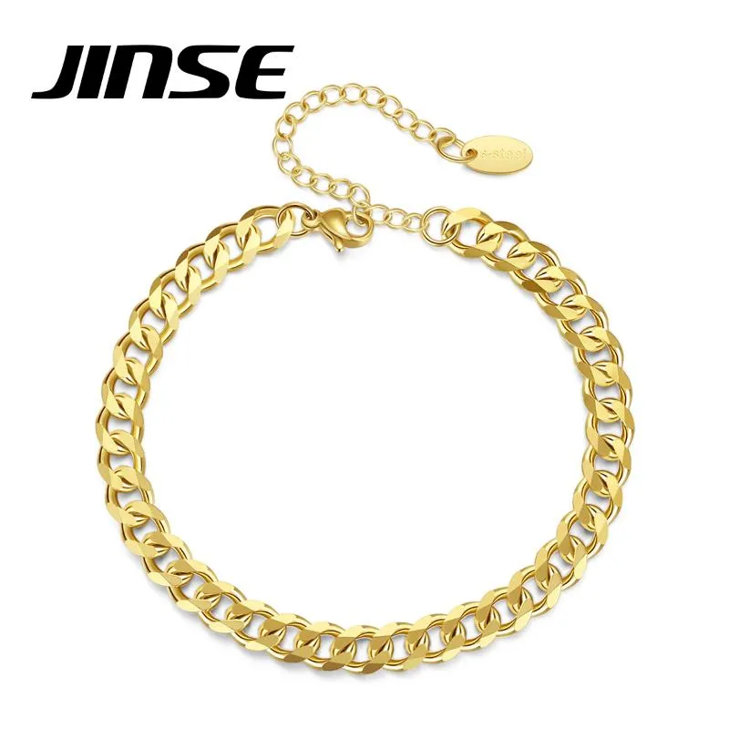 Link, Chain JINSE 5.8mm Punk Miami Curb Cuban Stainless Steel Bracelet For Women Simple Chunky Men Hip Hop Jewelry Gold Kolye Gift