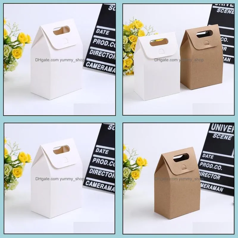 Kraft Box Craft Bag with Handle Soap Candy Bakery Cookie Biscuits Packaging Paper Boxes