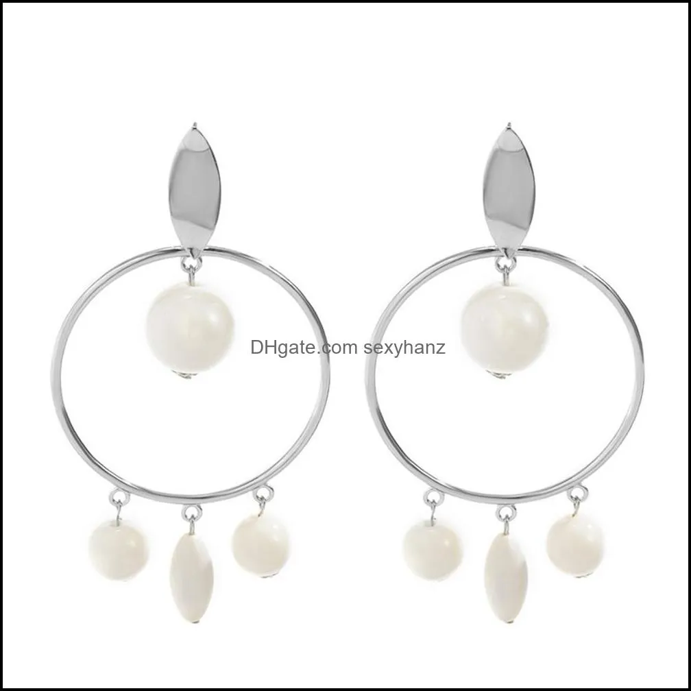 European Irregular Tassel Round Dangle Earring Acrylic Long Circle Stud Earrings Women Party Gift Dress Large Silver Ear Drop Jewelry Accessories