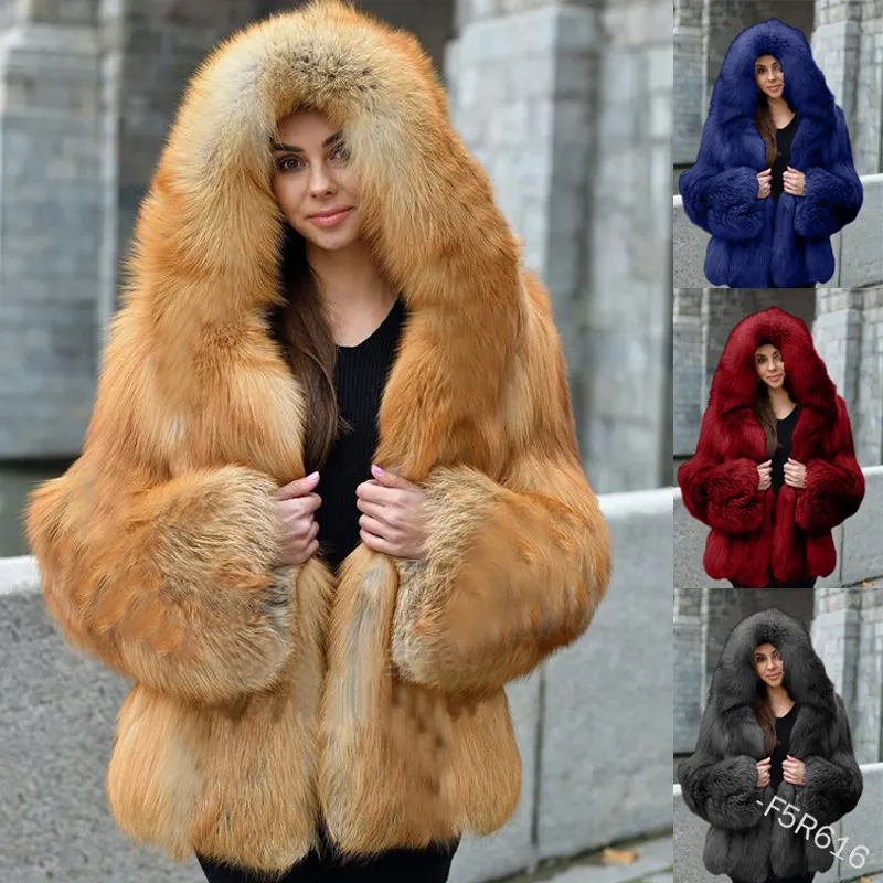 Women s Winter Faux Fur Coat Hooded Super Soft Elegant Thick Warm Outerwear